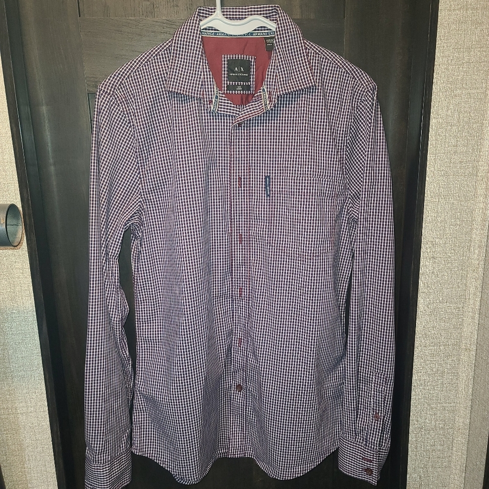Burgundy Checkered Armani Button Up